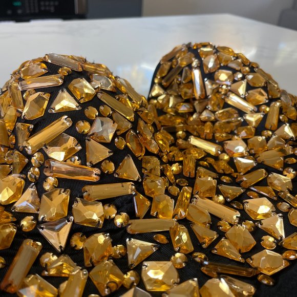 Yellow Gold Rhinestone Jeweled Bustier/Corset Crop Top - Picture 3 of 5